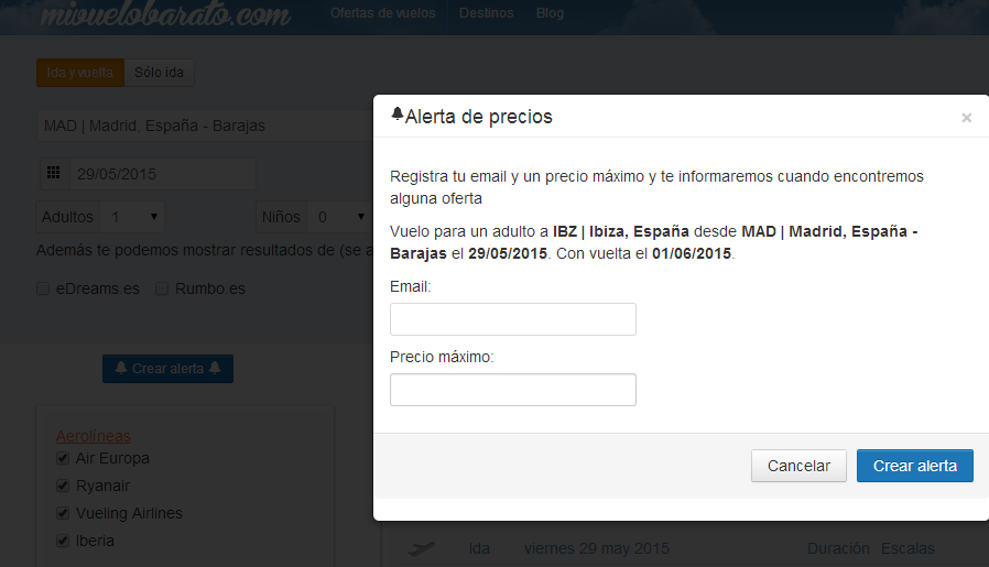 Crear alerta de precios vuelos alerta de precios billetes avión